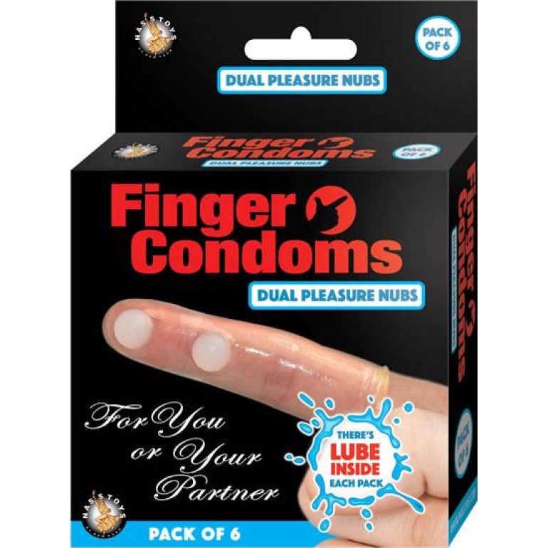 Finger Condoms Dual Pleasure Nubs 6 Per Box Clear