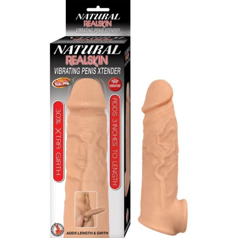 Natural Realskin Vibrating Penis Xtender-white