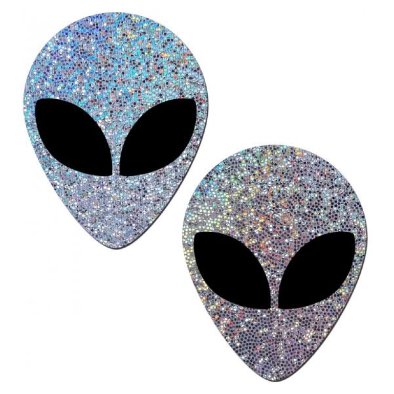 Pastease Silver Glitter Alien With Black Eyes Pasties One Size Fits Most