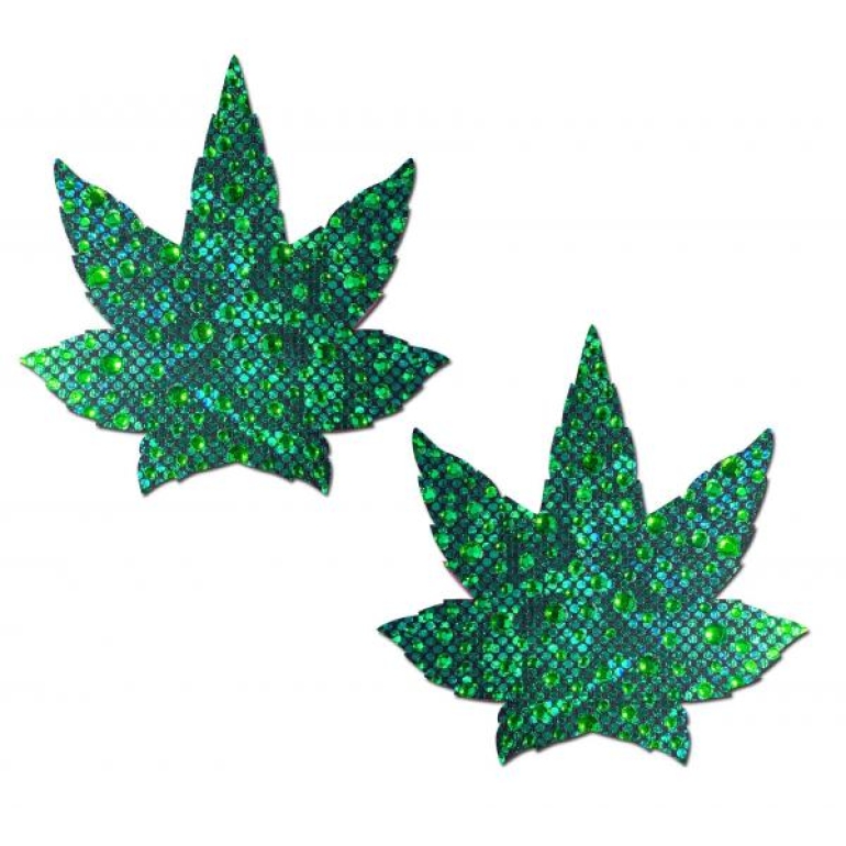 Pastease Indica Pot Leaf Crystal Green Weed Nipple Pasties