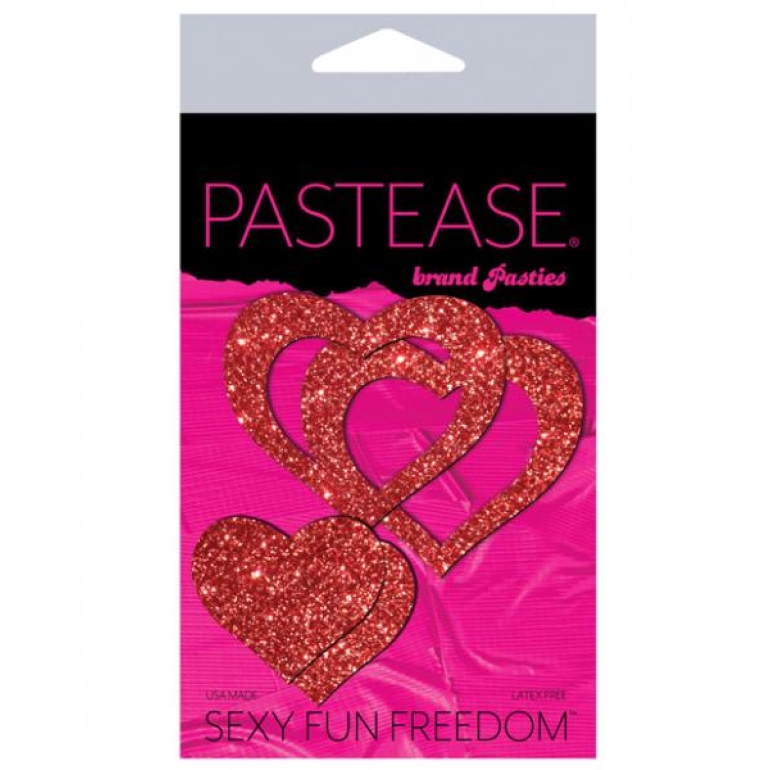 Pastease Glitter Peek A Boob Hearts Pasties Red One Size Fits Most