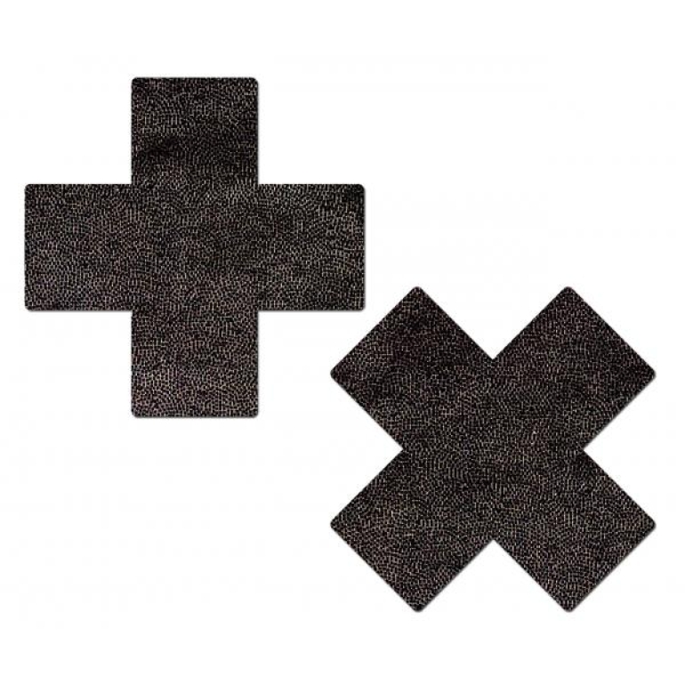 Tease Plus X Liquid Black Cross Pasties One Size Fits Most