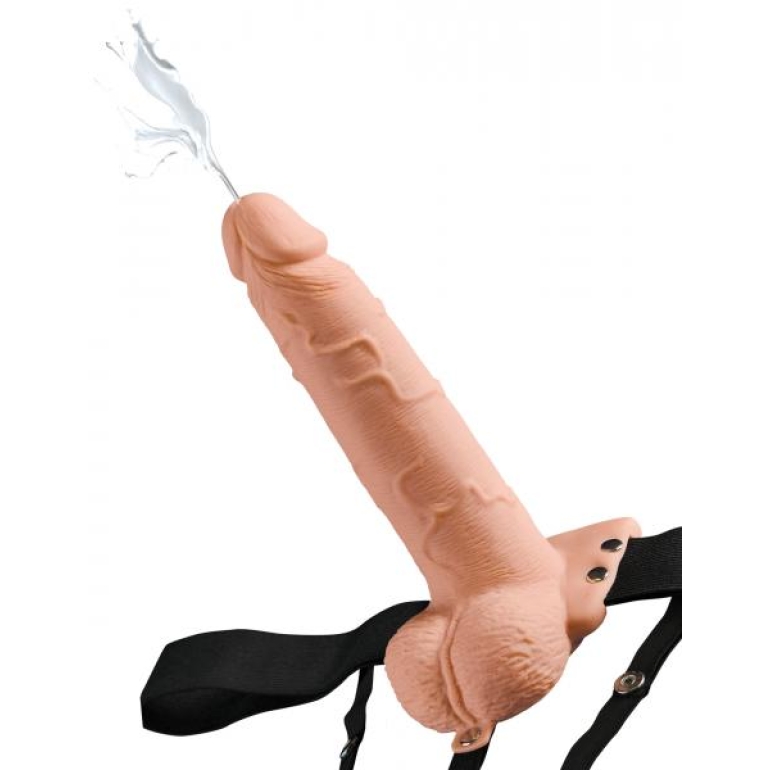 Fetish Fantasy 7.5 inches Hollow Squirting Strap On with Balls Beige One Size Fits Most