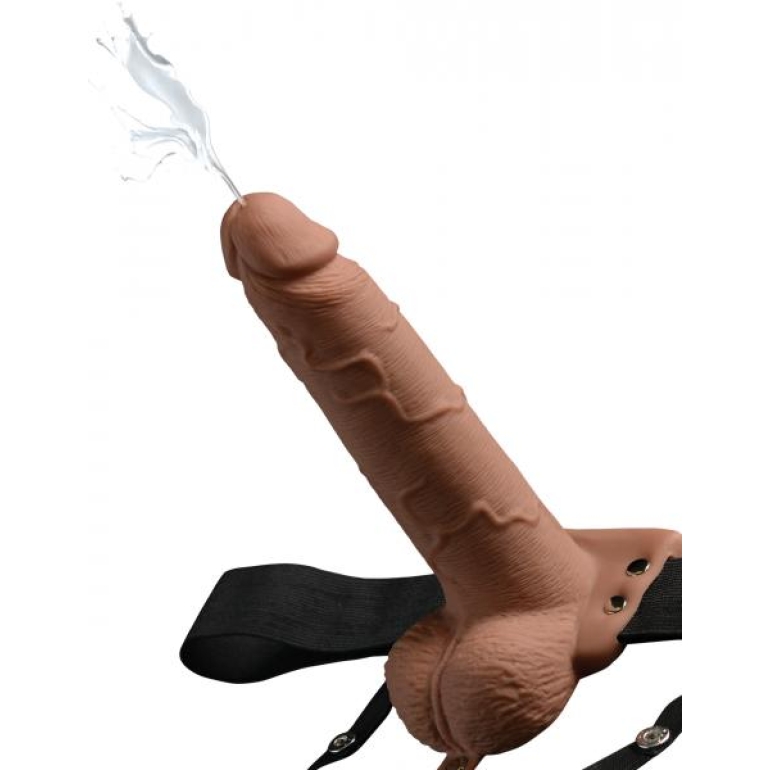 Fetish Fantasy 7.5 inches Hollow Squirting Strap On with Balls Tan One Size Fits Most