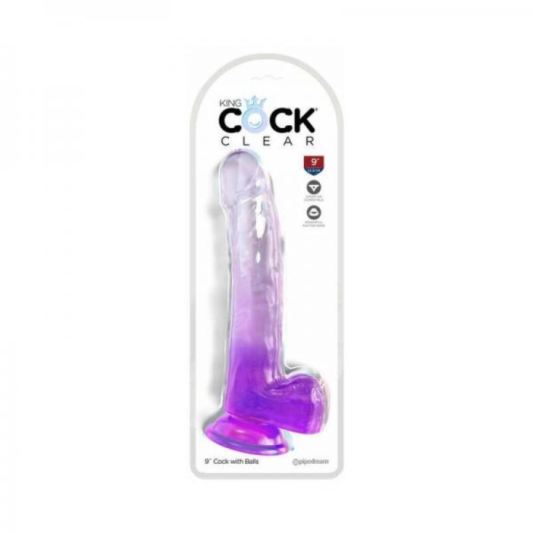 King Penis Clear 9in W/ Balls Purple Translucent