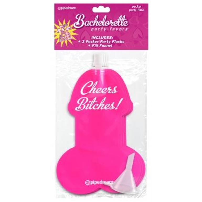 Bachelorette Party Favors Pecker Party Flasks 3 Pack Pink