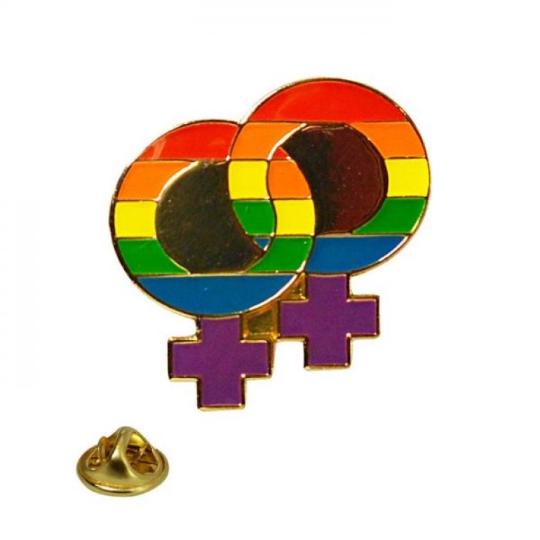 Gaysentials Lapel Pin Rainbow Double Female Multi-Color