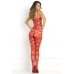 Rene Rofe Strapped Up Sheer Bodystocking Red O/S One Size Fits Most