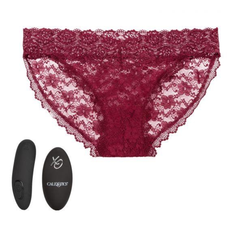 Remote Control Lace Panty Set S/m Burgundy Black