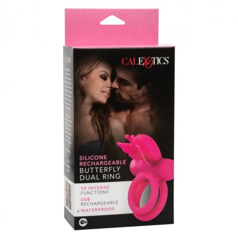 Silicone Rechargeable Butterfly Dual Ring Pink