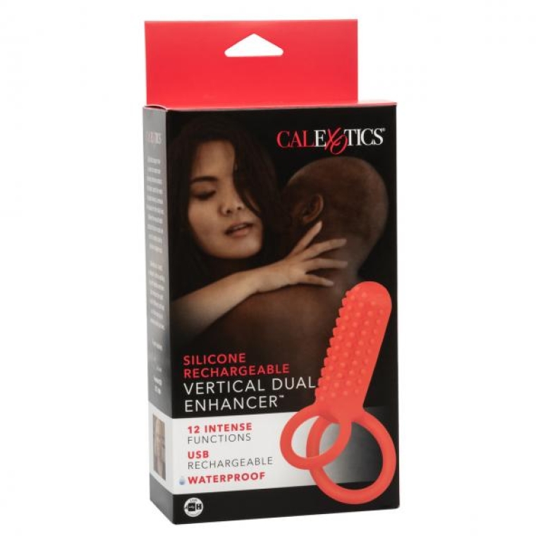 Silicone Rechargeable Vertical Dual Enhancer Red