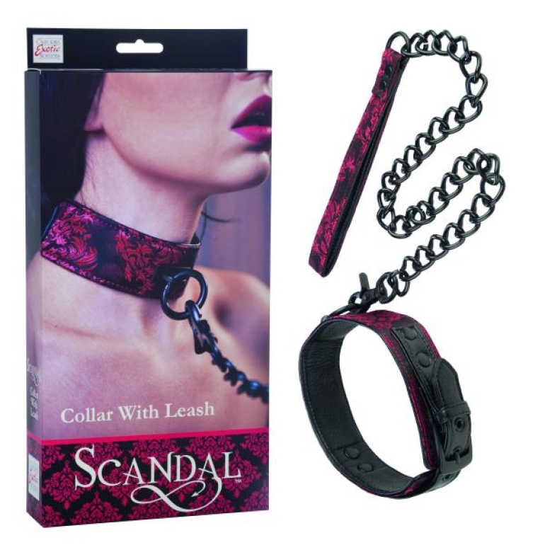 Scandal Collar With Leash Red Black O/S One Size Fits Most