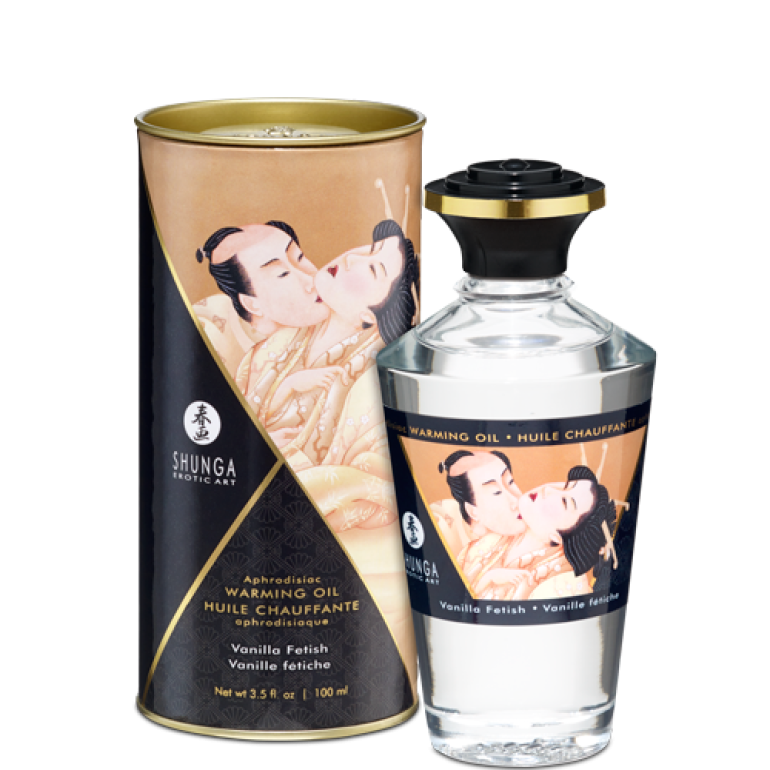 Shunga Warming Massage Oil Vanilla Fetish 3.5oz Clear