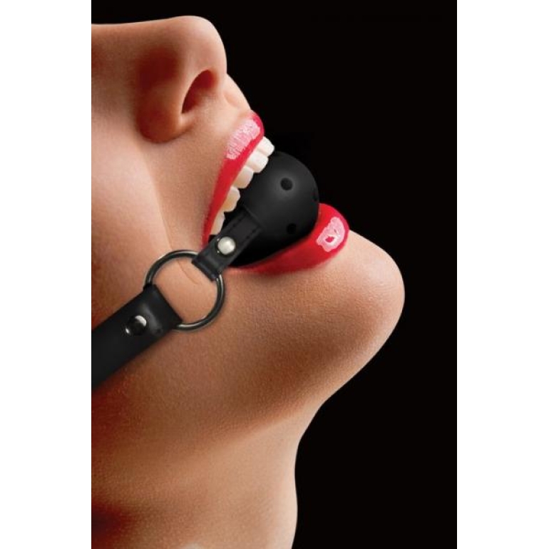 Ouch Ball Gag Leather Straps Black O/S One Size Fits Most