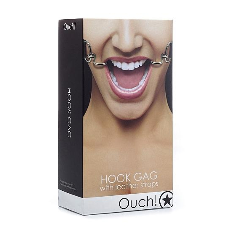 Ouch Hook Gag with Leather Straps Black O/S One Size Fits Most