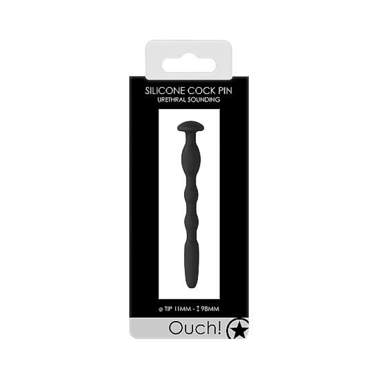 Ouch! Silicone Penis Plug W/ Ribbing 0.4in/ 11mm Black