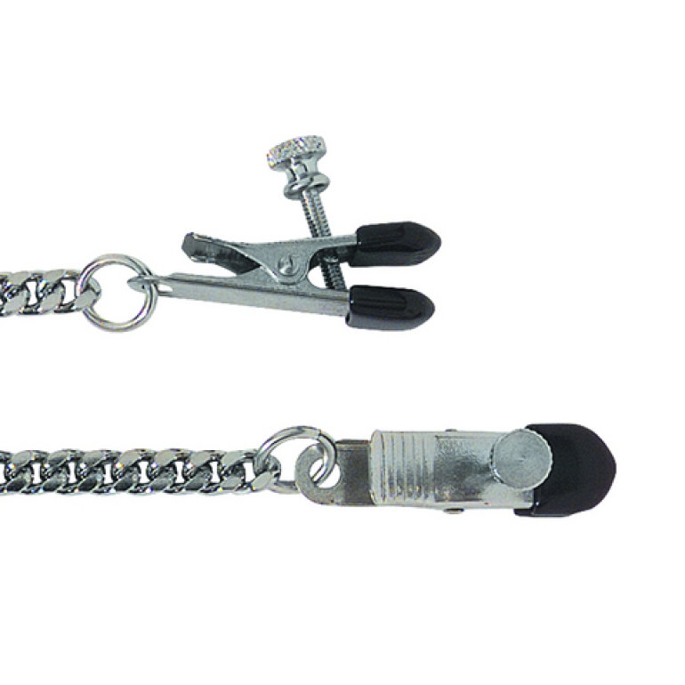 Adjustable Broad Tip Nipple Clamps With Jewel Chain Silver