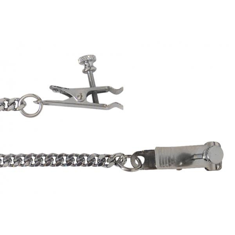 Adjustable Duck Bill Nipple Clamps With Jewel Chain Silver