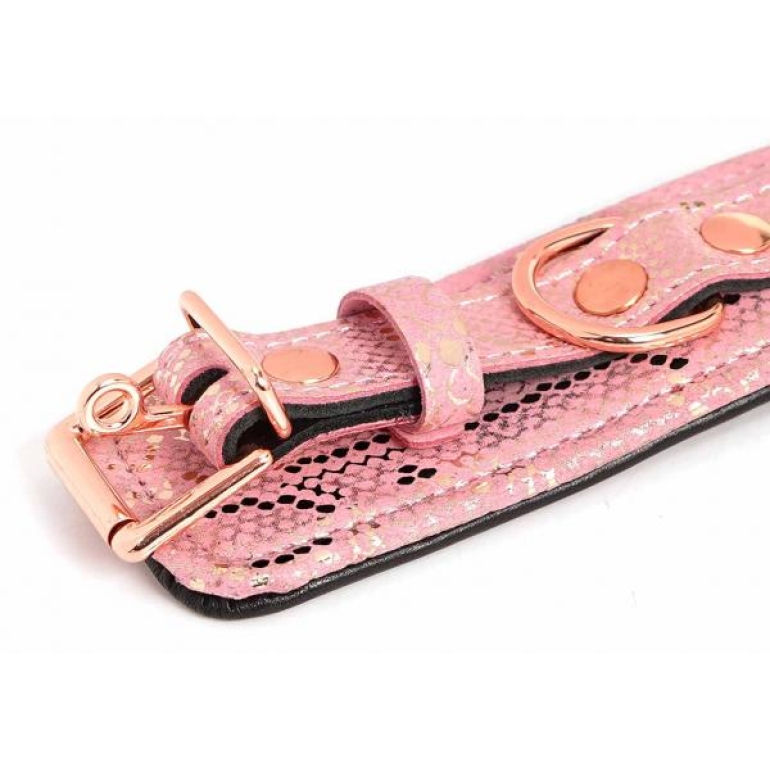 Microfiber Snake Print Wrist Restraints Pink W Leather Lining Animal Print