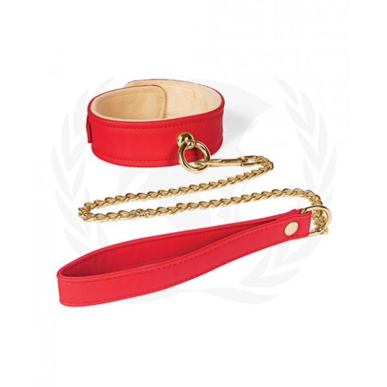 Plush Lined Red Pu Collar & Chain Leash