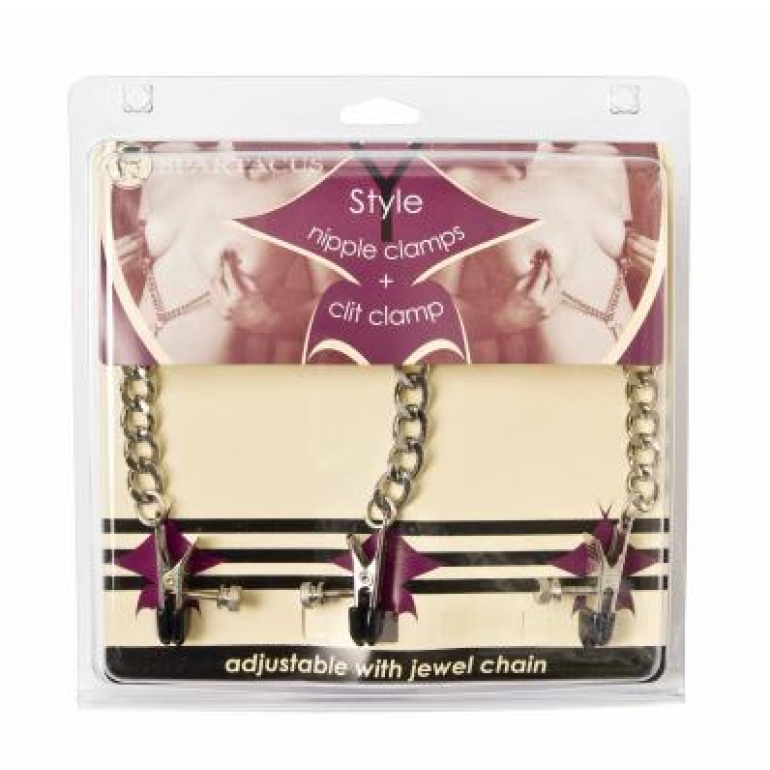 Y Style Adjustable Broad Tip Nipple Clamps With Clit Clamp Silver