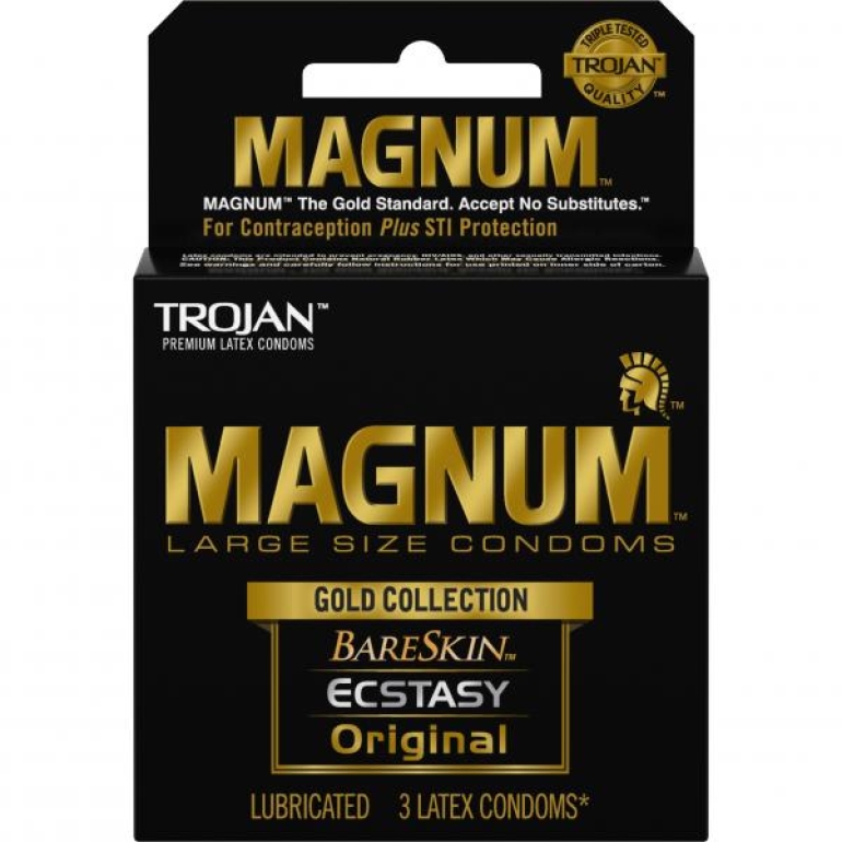 Trojan Magnum Large Size Condoms Gold Collection 3 Pack Clear