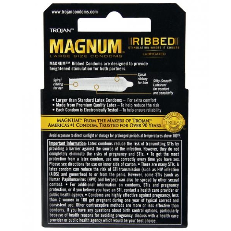 Trojan Magnum Ribbed Latex Condoms 3 Pack Clear