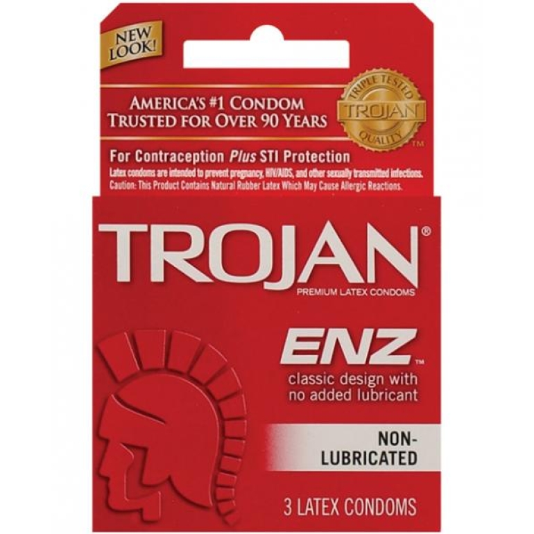 Trojan Enz Non-Lubricated Condoms - Box of 3 Clear