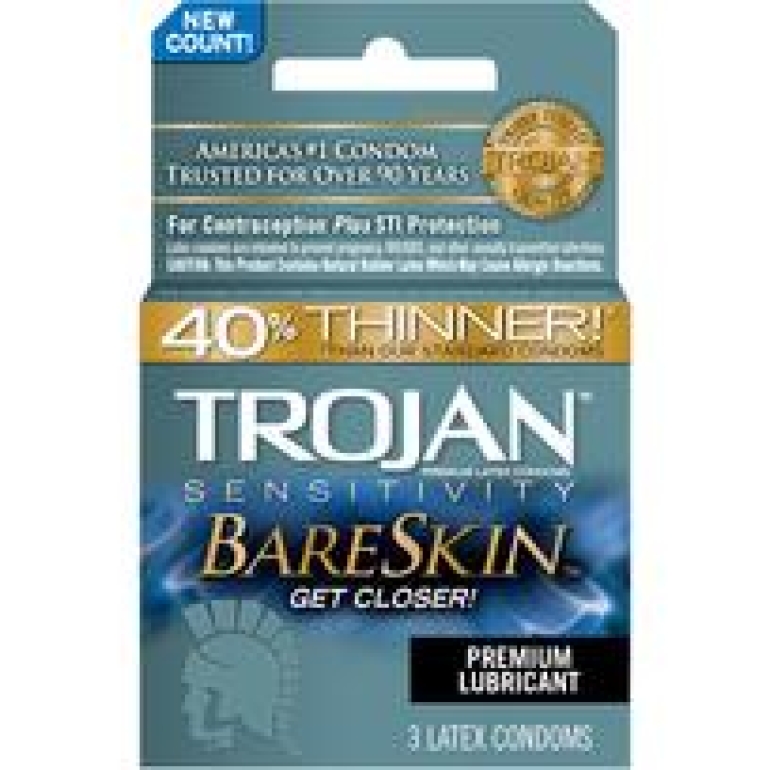 Trojan Bareskin Condoms 3 Package Clear