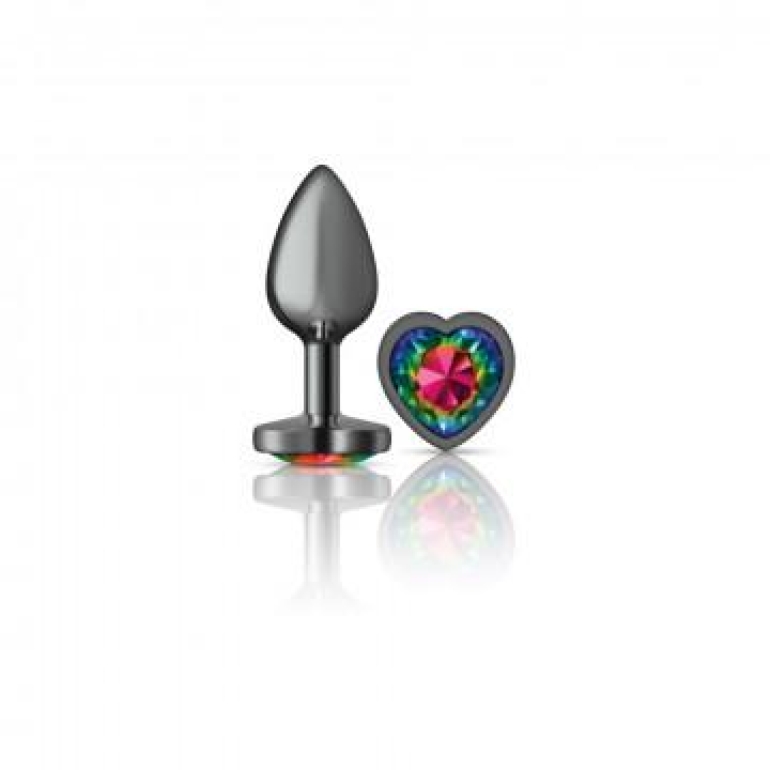 Cheeky Charms Heart Rainbow Small Gunmetal Butt Plug Smoke