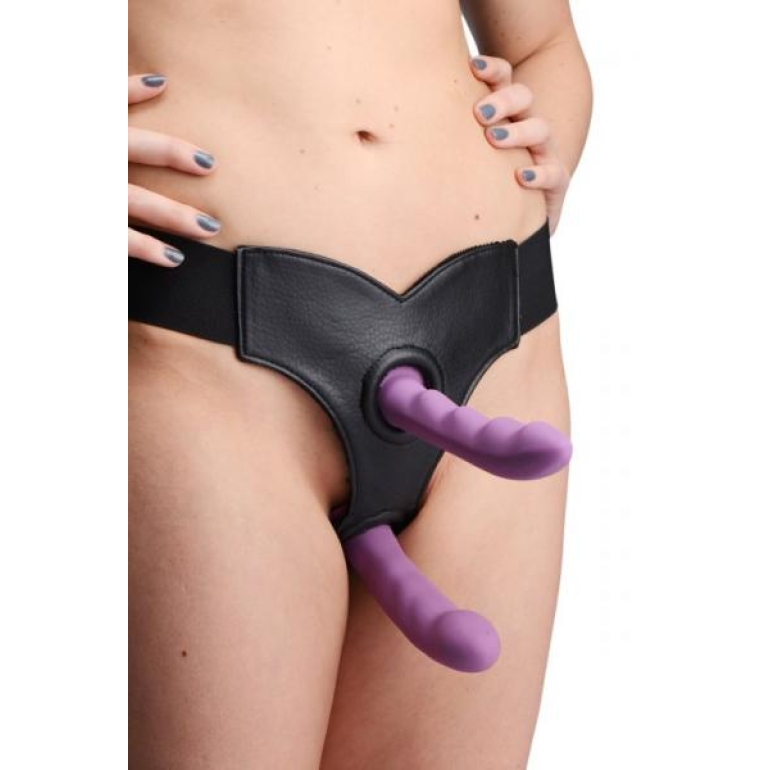 Strap U Crave Double Penetration Faux Leather Strap On Black