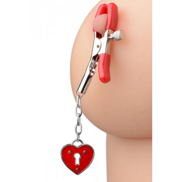 Charmed Heart Padlock Nipple Clamps Red