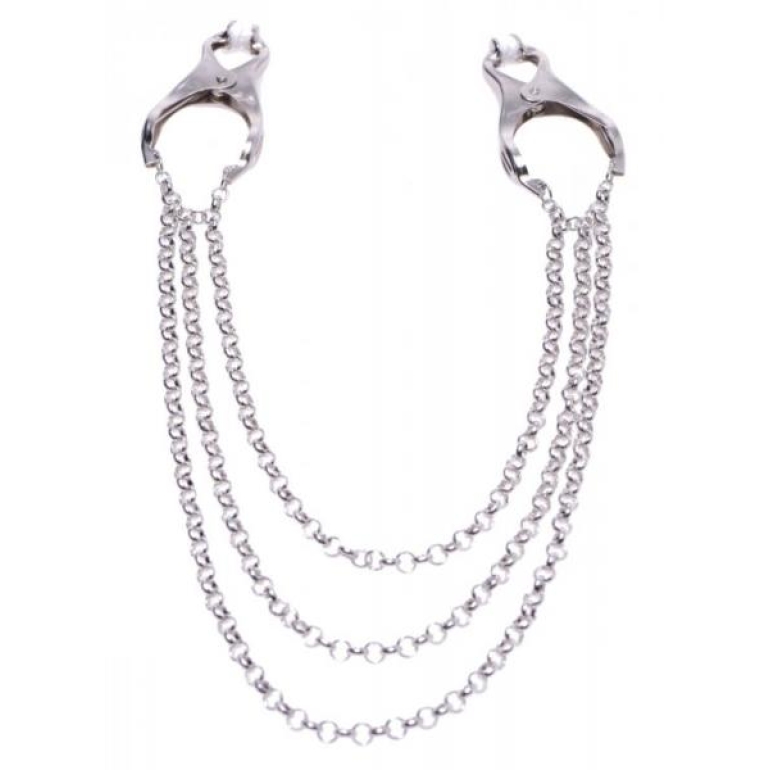 Master Series Affix Triple Chain Nipple Clamps Silver