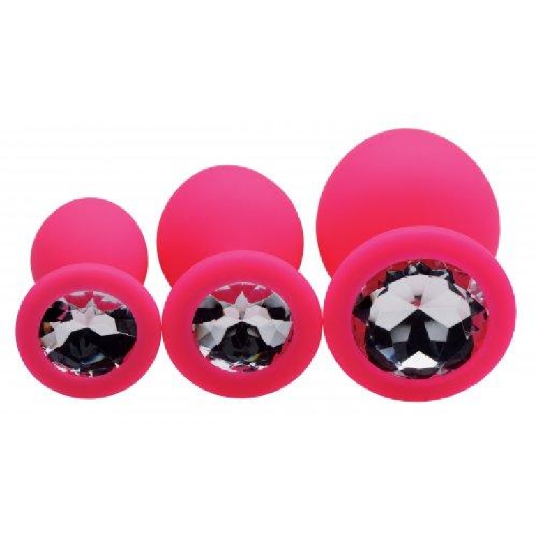 Frisky Pink Pleasure 3 Piece Silicone Anal Plugs with Gems