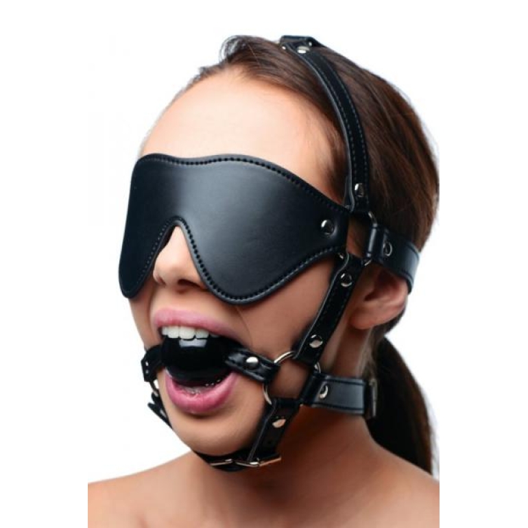 Strict Eye Mask Harness With Ball Gag Black One Size Fits Most