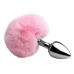 Fluffy Bunny Tail Anal Metal Butt Plug Pink Silver