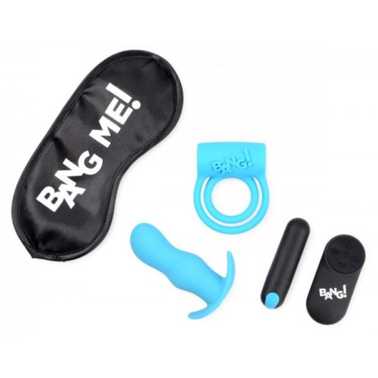 Bang! Duo Blast C Ring Butt Plug Bullet & Blindfold Kit Black Blue