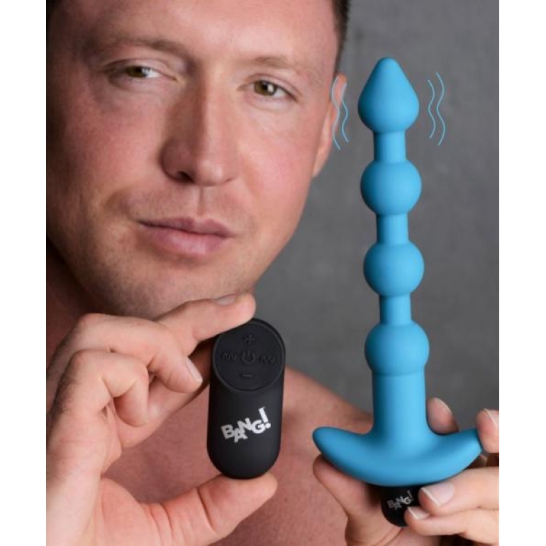 Bang! Vibrating Silicone Anal Beads & Remote Blue