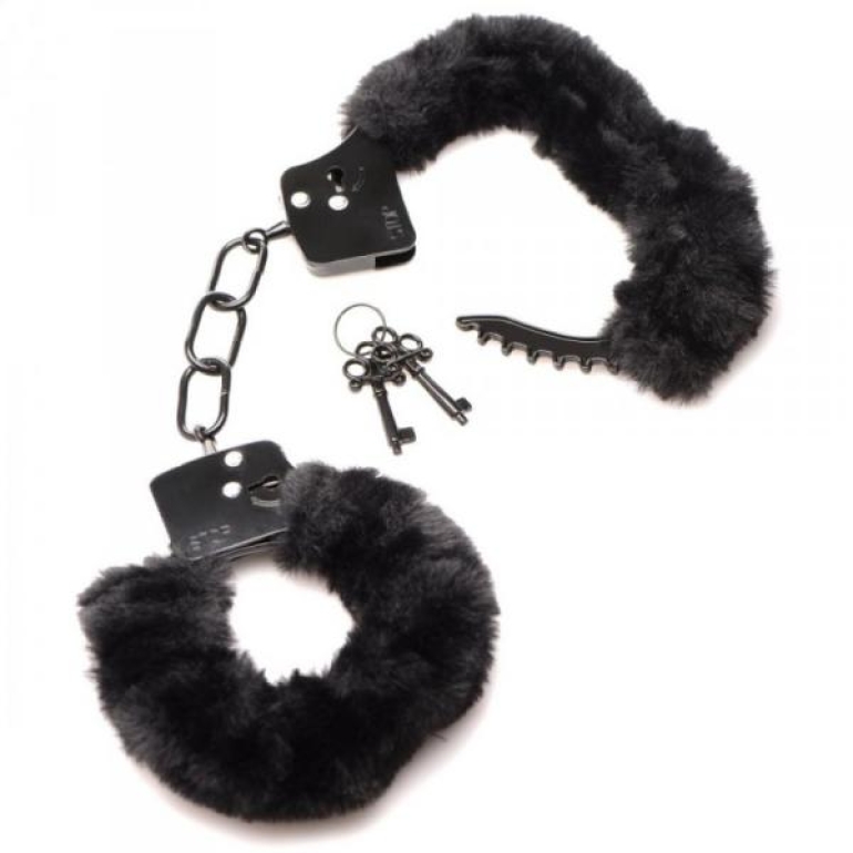 Master Series Cuffed In Fur Furry Handcuffs Black Silver