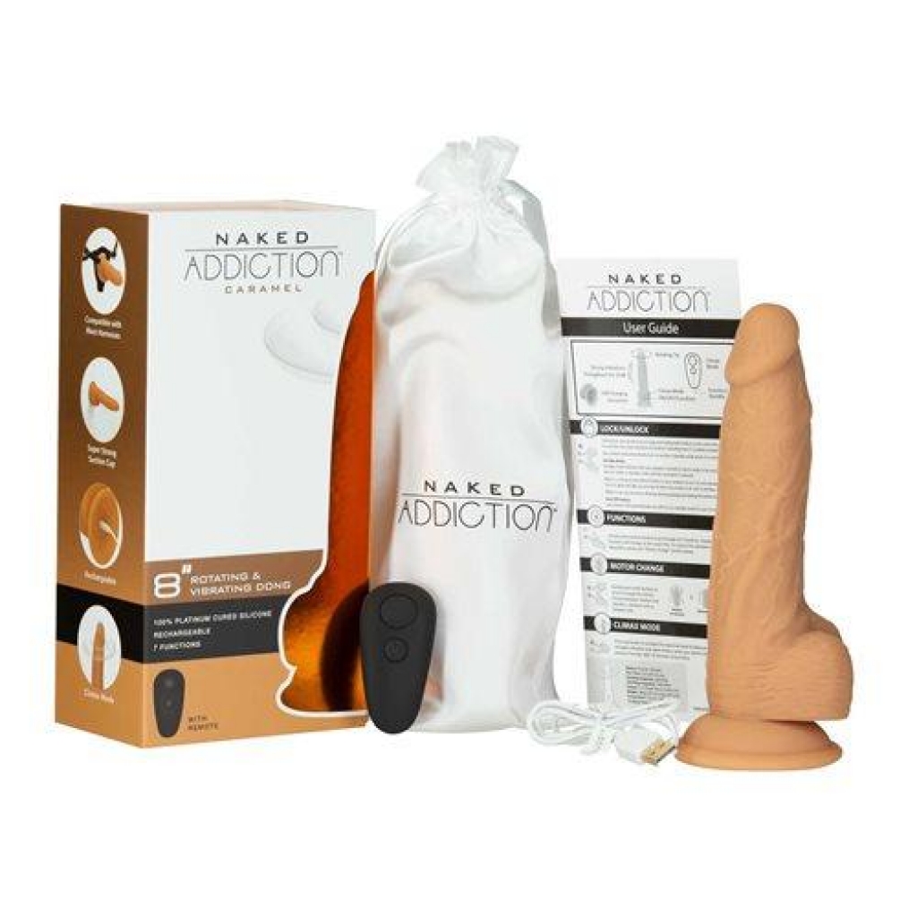 Naked Addiction 8-inch Rotating & Vibrating Dildo - Caramel Brown