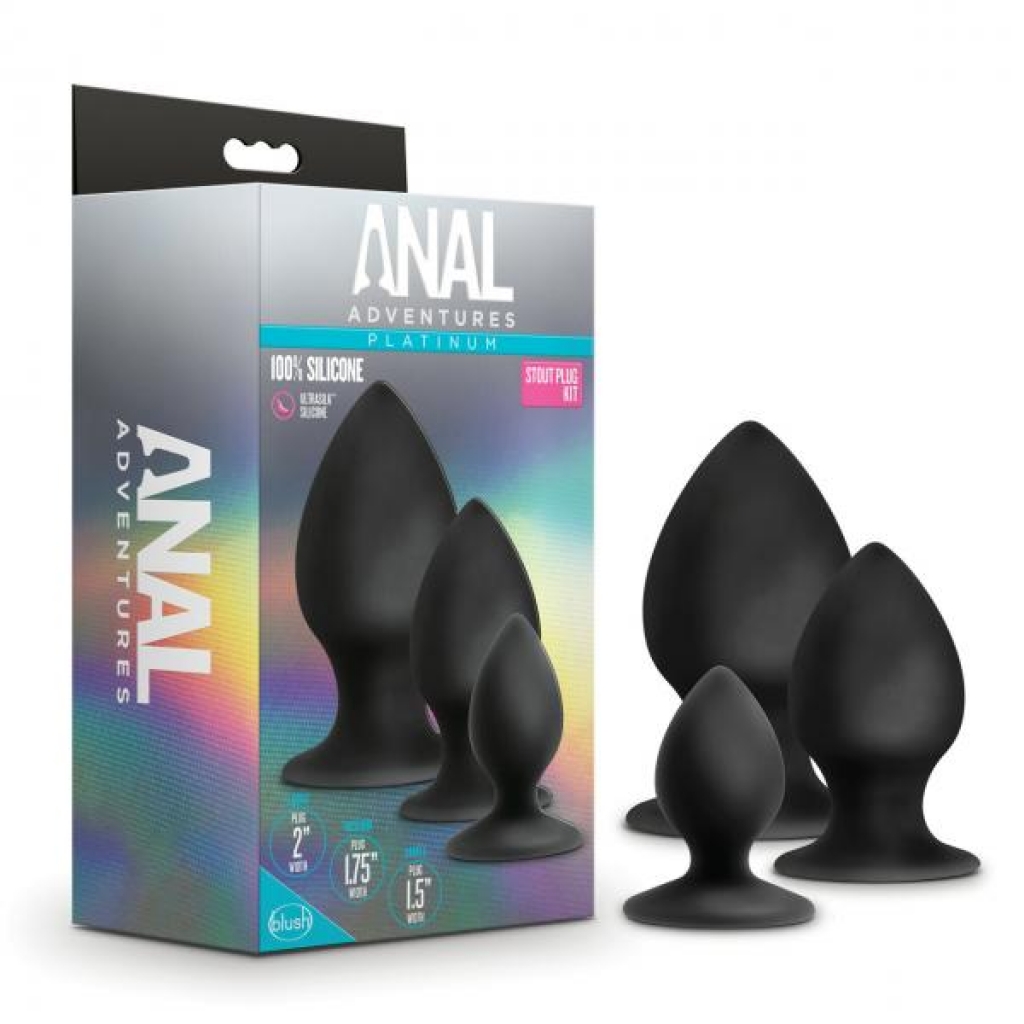 Anal Adventures Platinum Silicone Anal Stout Plug Kit - Black