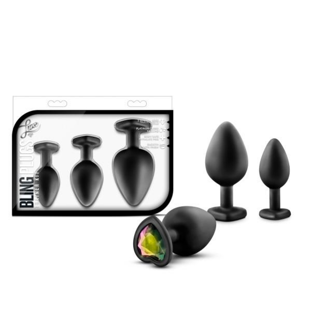 Bling Plugs Anal Training Kit - Black with Rainbow Gems