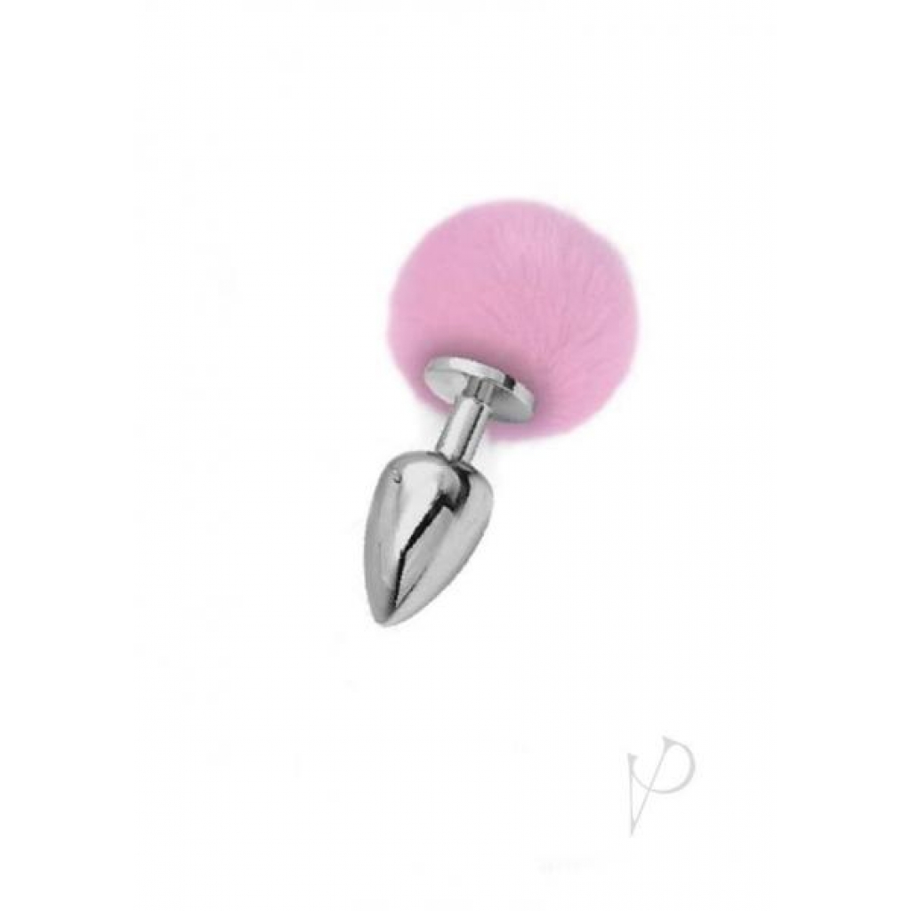 Iris Medium Silver Butt Plug with Faux Fur Tail - Pink