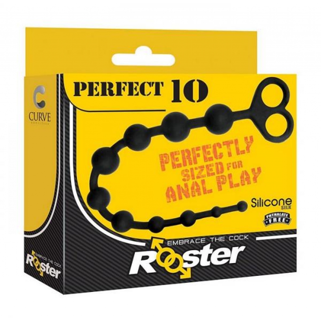 Rooster Perfect 10 Graduated Anal Beads - Black Silicone