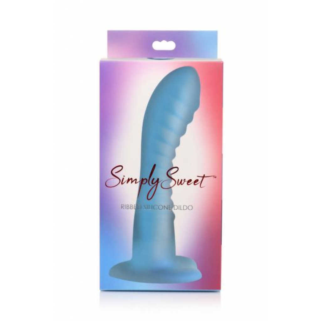 Simply Sweet Ribbed Silicone Dildo - Blue