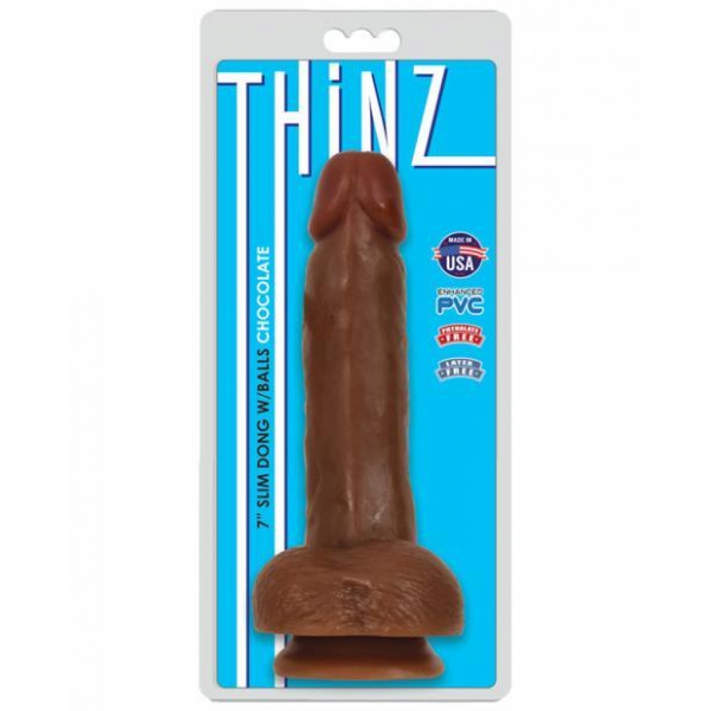 Thinz 7 inches Slim Dong with Balls Chocolate Brown