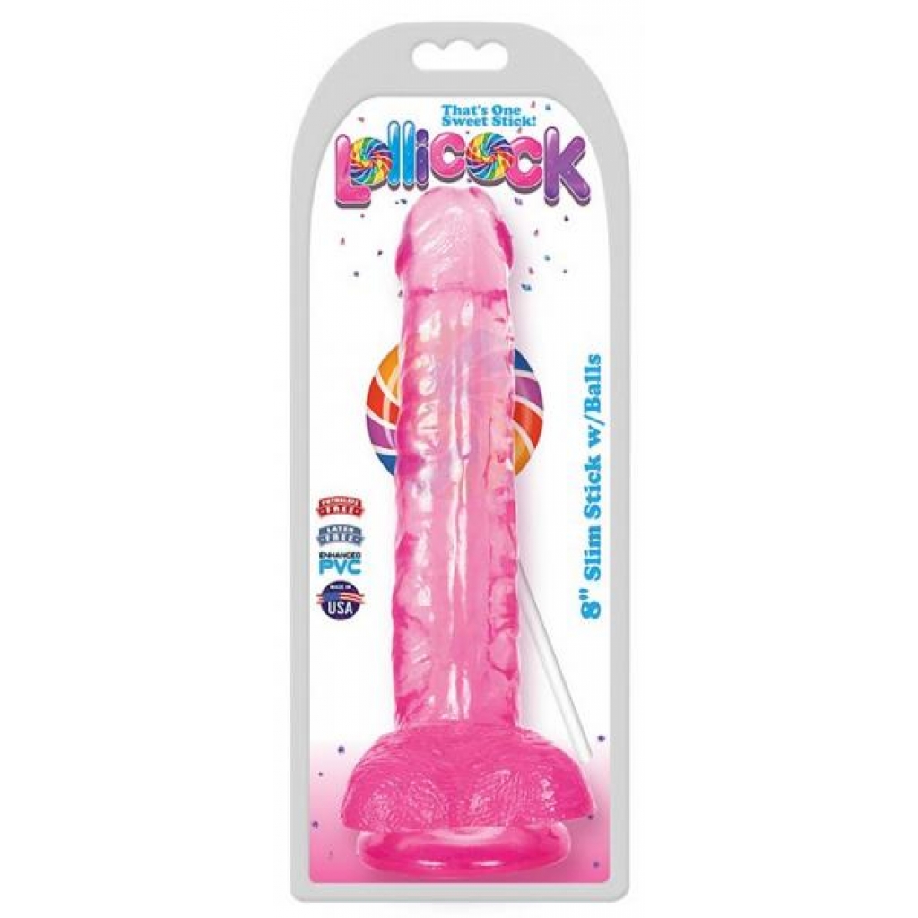 Lollicock 8 inches Slim Stick Dildo - Pink Cherry Ice