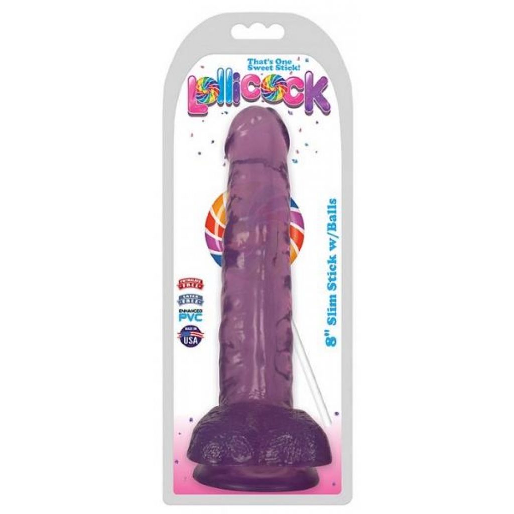 Lollicock 8 Inch Slim Stick Dildo with Balls - Purple Grape Ice