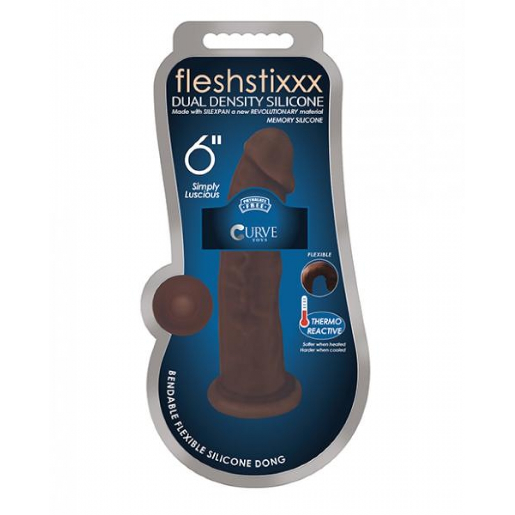 Fleshstixxx 6 inches Silicone Dildo - No Balls Brown