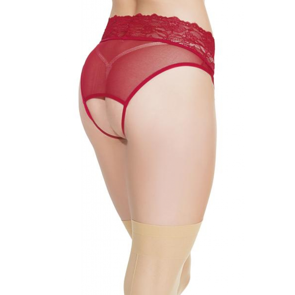 Crotchless Panty with Attached Garter - Merlot O/S